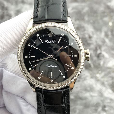 rolex cellini black face diamonds|Rolex cellini 18k white gold.